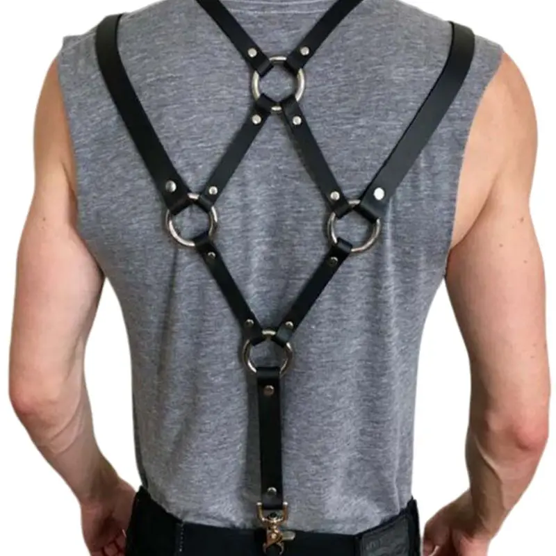 Men Sexy Harajuku Faux Leather Body Chest Harness Suspenders Punk Shoulder Strap