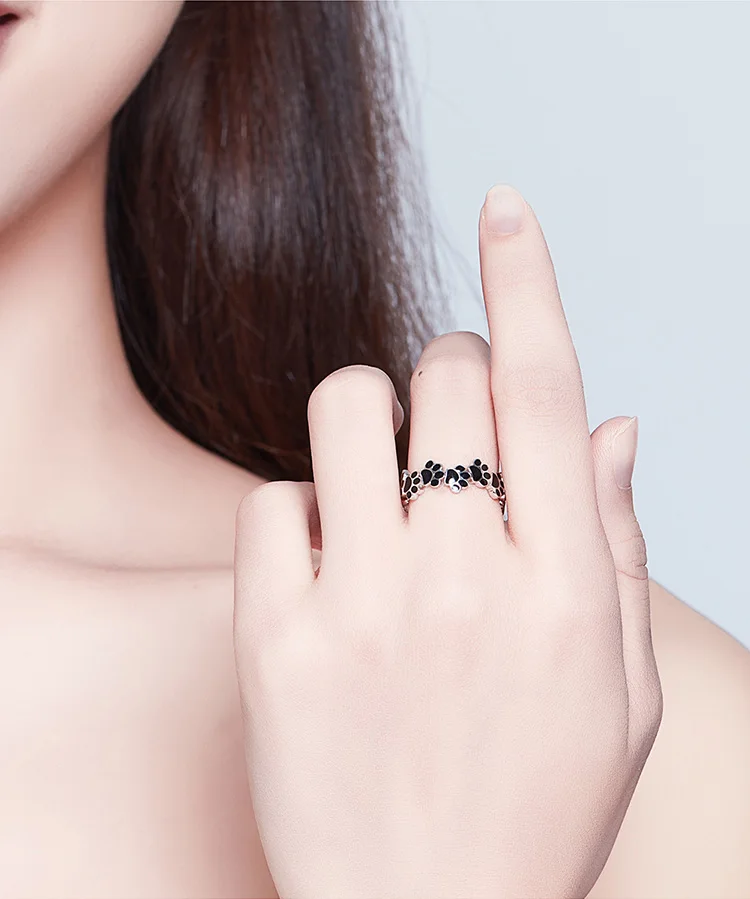 WOSTU лапа собака кольцо 925 пробы серебряные регулируемые открытые кольца черного цвета для женщин вечерние модные свадебные ювелирные изделия FIR603