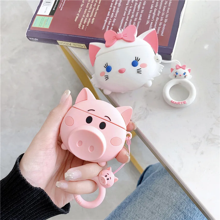 

For Apple Airpods Bluetooth Wireless Earphone Protective Skin Cover Box Cute Marie Cat Earphones Case for Air Pods Ring lanyard