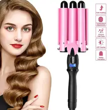 

3 Barrel Curling Iron Wand Dual Voltage Hair Crimper with LCD Temp Display 1 Inch Ceramic Tourmaline Hair Triple Barrels