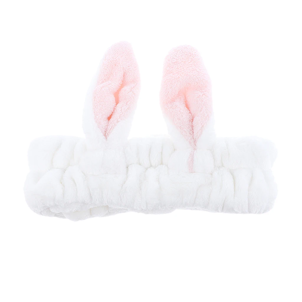 Sweet Cute Bunny Ears Makeup Hairbands Elastic Shower Spa Head Bands, White and Pink, Gift