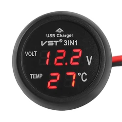 Multifunctional LED Digital Car Charger and Monitor with USB Port (Red)