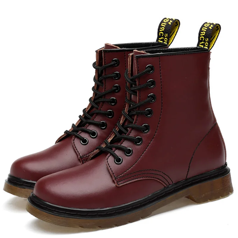 M2460-Wine Red Мужские ботинки из натуральной кожи; Ботинки martin; зимняя обувь; мужские военные ботинки; мотоциклетные ботинки до середины икры; мужские ботинки размера плюс - Цвет: M2460-Wine Red