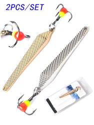 2PCS Metal Spinner Spoon Winter Ice Fishing Lure 55mm 6g Metal Fishing Bait Treble Hook Hard Lures for Trout Pike Bass Tackle