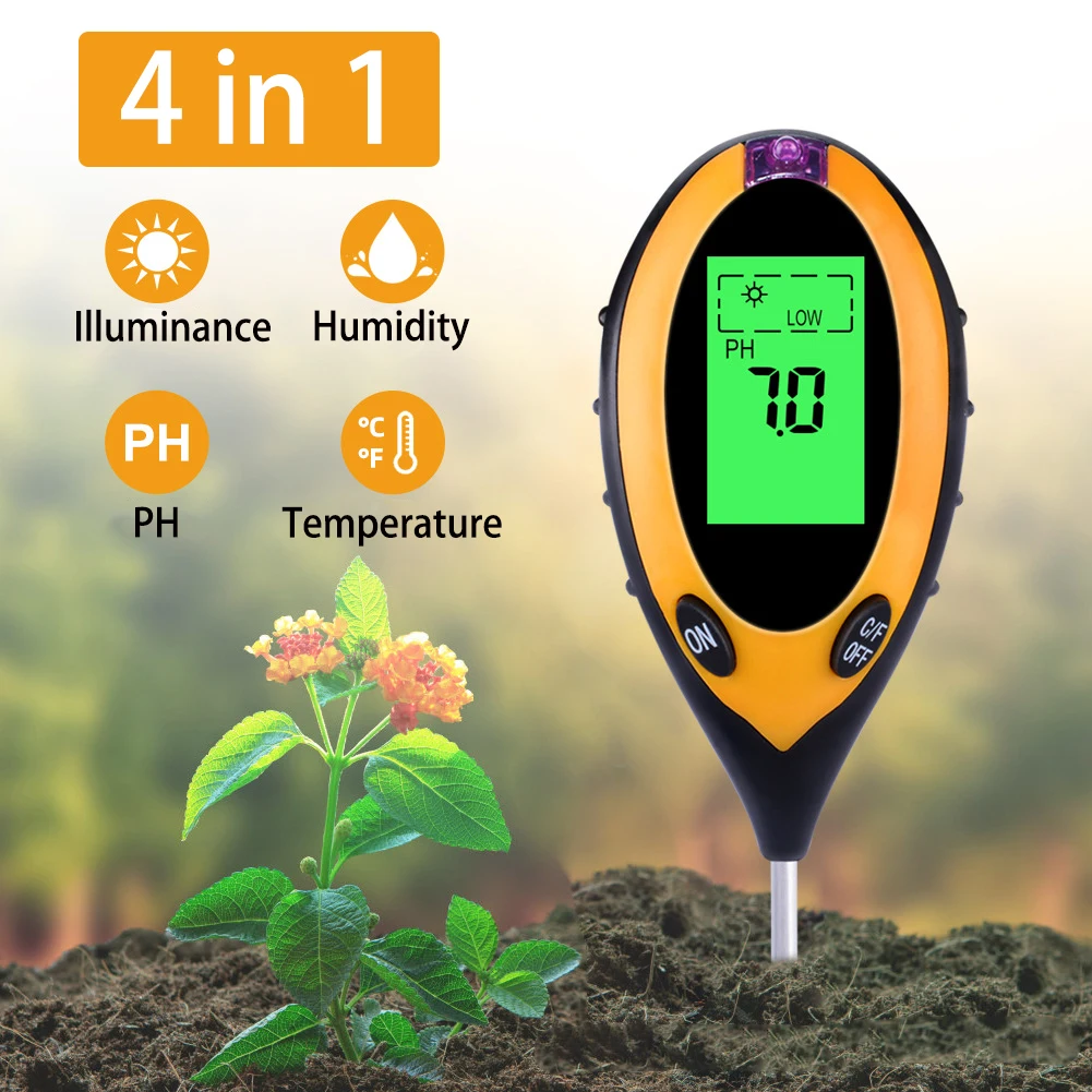 

4 in 1 PH Tester Soil Water Moisture LCD Light Test Meter Moisture Temperature for Garden Plant Seeding Tool