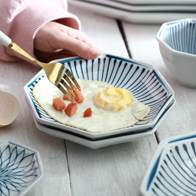 Посуда Керамическая японский стиль и ветер восьмиугольная серия высокая температура глазурь чаша тарелка чашка и блюдце набор