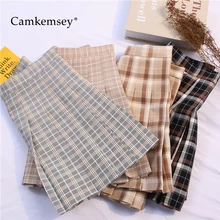 CamKemsey/милые плиссированные мини-юбки для школьниц; сезон весна; винтажные повседневные клетчатые вечерние юбки трапециевидной формы с высокой талией для танцев