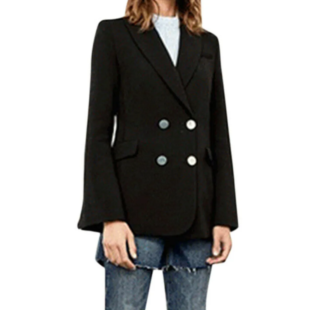 Зимний модный Блейзер женский длинный рукав двубортный тонкий длинный офисный Блейзер Куртка, пальто пиджак женский Z4