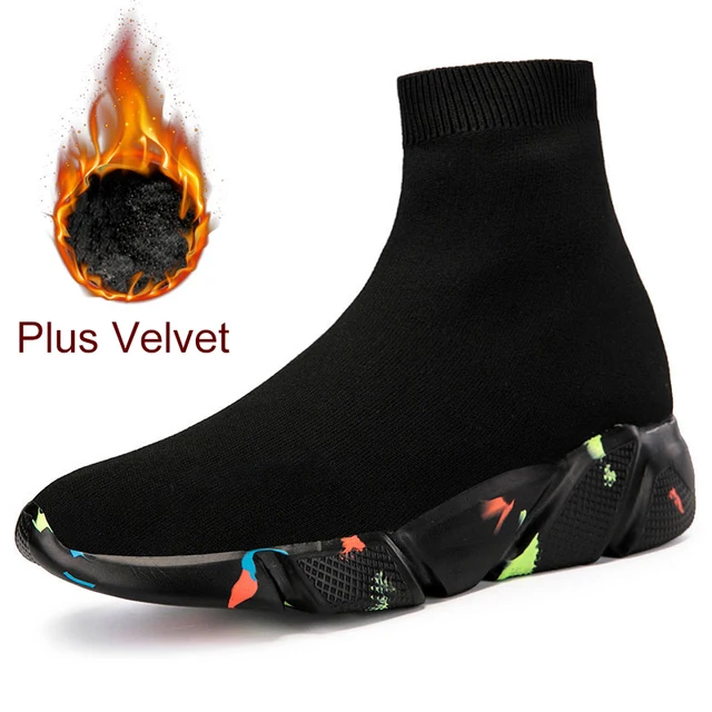 Women Shoes Unisex Short Plush Shoes HighTop Men Socks Boots Soft Sneakers Women Large Size 35-46 Women Platform Vulcanize Shoes Velvet Multi