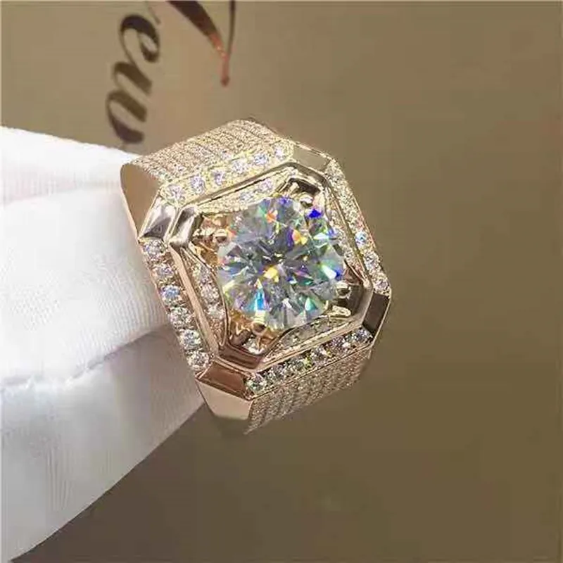 Wedding Rings Men&rsquo;s Rose Gold Natural Birthstone Crystal Ring Boyfriend Anniversary Gift Banquet Engagement Wedding Band