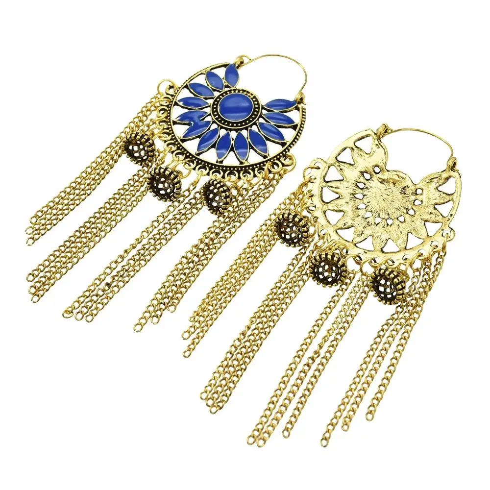 Большие индийские Jhumka серьги Длинная кисточка Резные Цветы Свадебные Висячие серьги-капли египетские этнические вечерние ювелирные изделия подарок