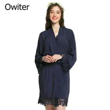 Owiter, однотонное хлопковое кимоно, халаты w/с кружевной отделкой, женское свадебное платье, короткий пояс, банный Рождественский халат, одежда для сна