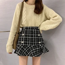 Зимние клетчатые твидовые юбки женские элегантные мини юбки шерстяные юбки русалки корейские элегантные офисные винтажные юбки с высокой талией W363