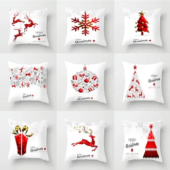 

Single-sided Printing Pillow Case Christmas Tree Deer Snowflake Santa Claus Polyester Cushion Cover Decorations for Home Sofa