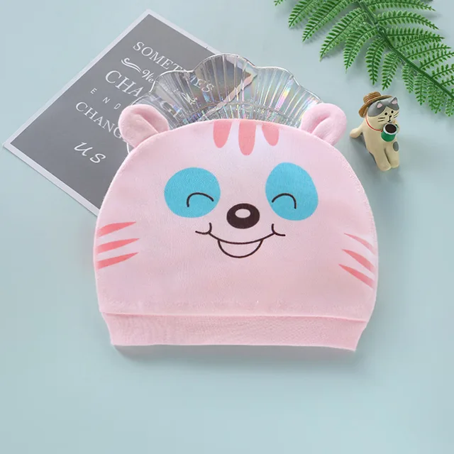 Four Seasons Kids Newborn Baby Hats 100% Cotton Cap 40 Color Cartoon Cute Printed Hat Suitable for 0-12 Months Baby Accessories Tiger  pink
