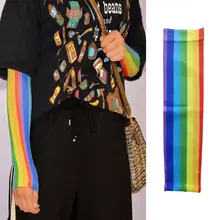 Радужная полоска, ледяной шелк, Солнцезащитный рукав для женщин и мужчин, унисекс, охлаждение руки, гольф, велосипед, Велоспорт, рукава, покрытие LX9E