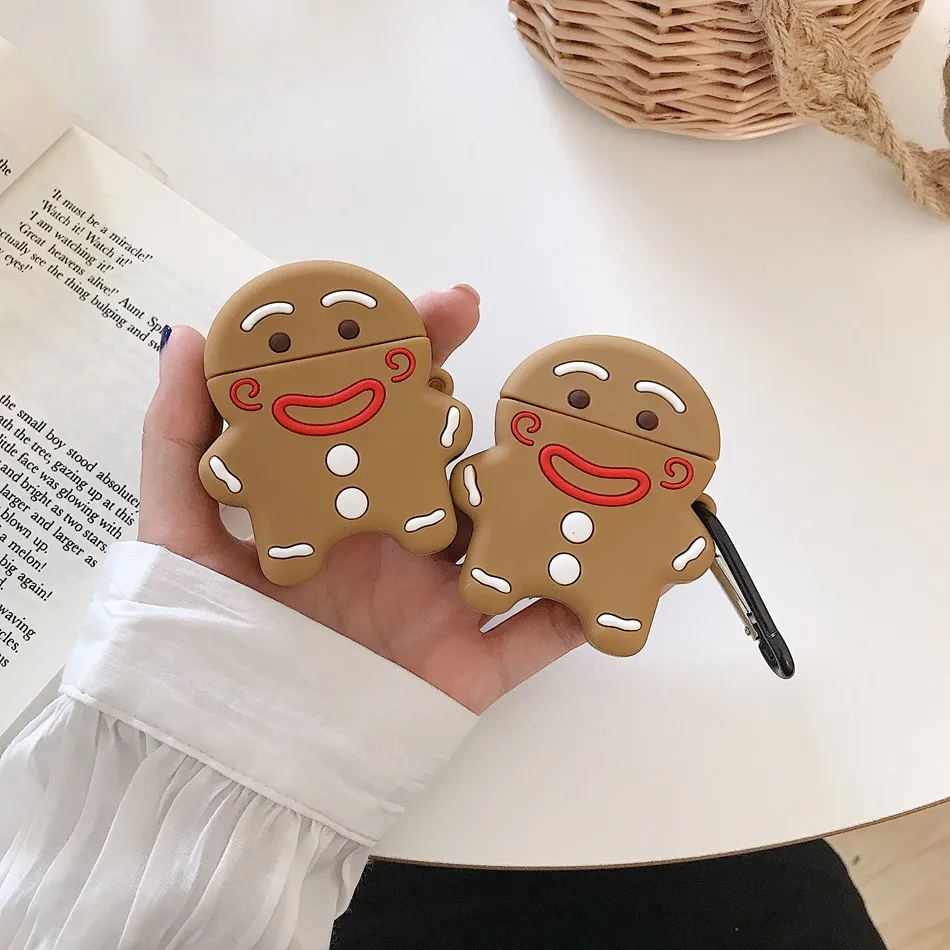 

For airpods Case Cute Cartoon Gingerbread Cookies Earphone Case For airpods 2 Silicone Headset Protect Cover with keychain