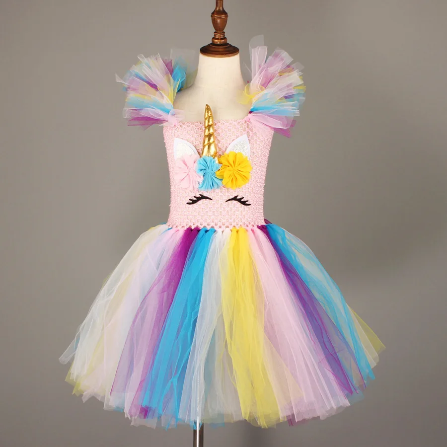 Girls Unicorn Tutu Dress with Bows and Wings Kids Party Flower Pageant Princess Dress Children Unicorn Fancy Tutu Ball Gowns (13)