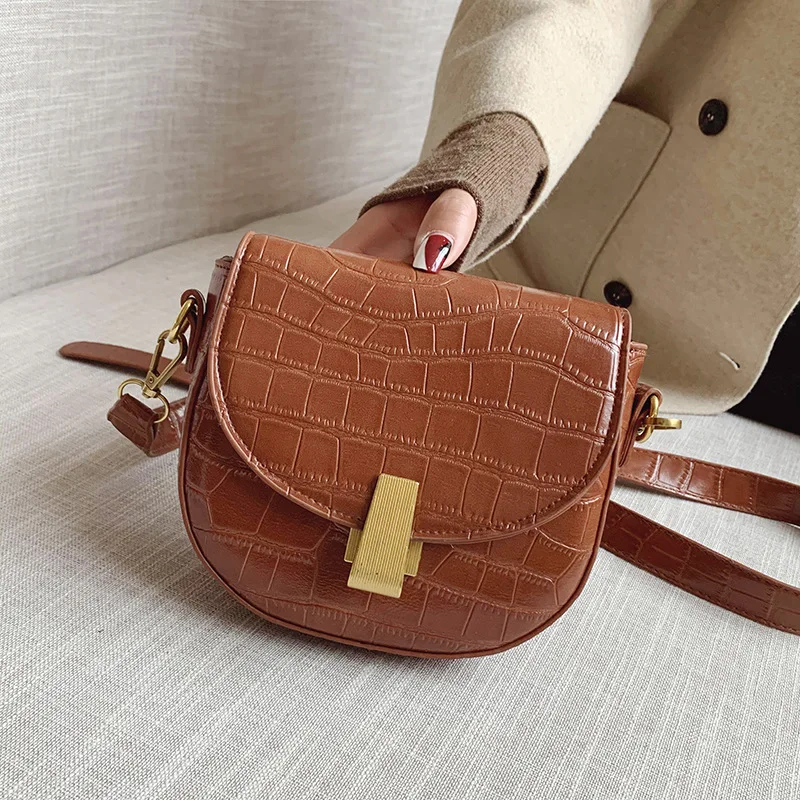 

Retro Small Shoulder Bag 2019 Winter New Style Fashion Crocodile Pattern Saddle Bag Versatile Western Style Shoulder Bag WOMEN'S
