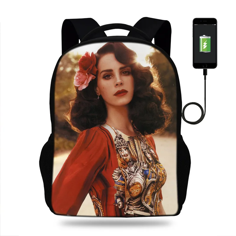 17 дюймов модель Lana Del Rey рюкзак для ноутбука USB сумки со встроенными зарядными