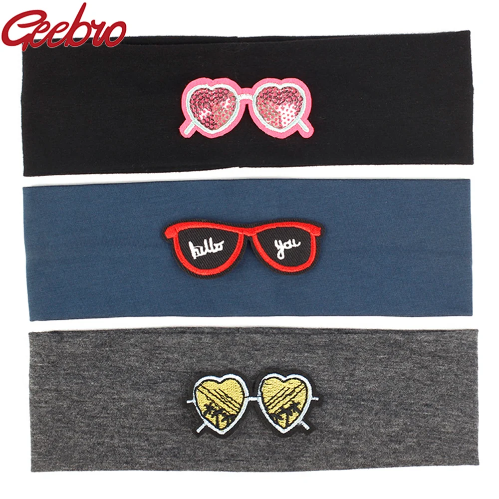 

Geebro Children Cotton Solid Flat Headband Hairbands Girl Cartoon Glasses Fashion Headwear Boy Knitted sunglasses Hair Accessory