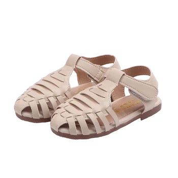 

Summer New Design Children Girls Sandals Princess Shoes Woven Roman Style Kids Solid Color Cut-out Flat Sandals SHS048
