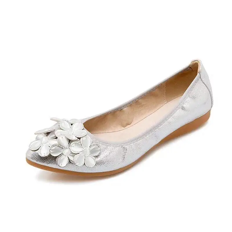

Summer Women Flat Shoes Pointed Toe Rhinestone Loafers Foldable Ballet Flats Spring Egg Roll Shoes Woman Plus Size 34-45 XKD1023