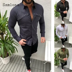 Chemise décontractée à perles pour Homme, haut slim, simple boutonnage, grande taille, noir et blanc, à la mode, automne, 2022 