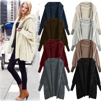 

Women's Thickened Coat New Plus Size Long Sleeve Solid Color Plush Pockets Hoodie Cardigan Autumn Winter Fashion Casual Jacket#D