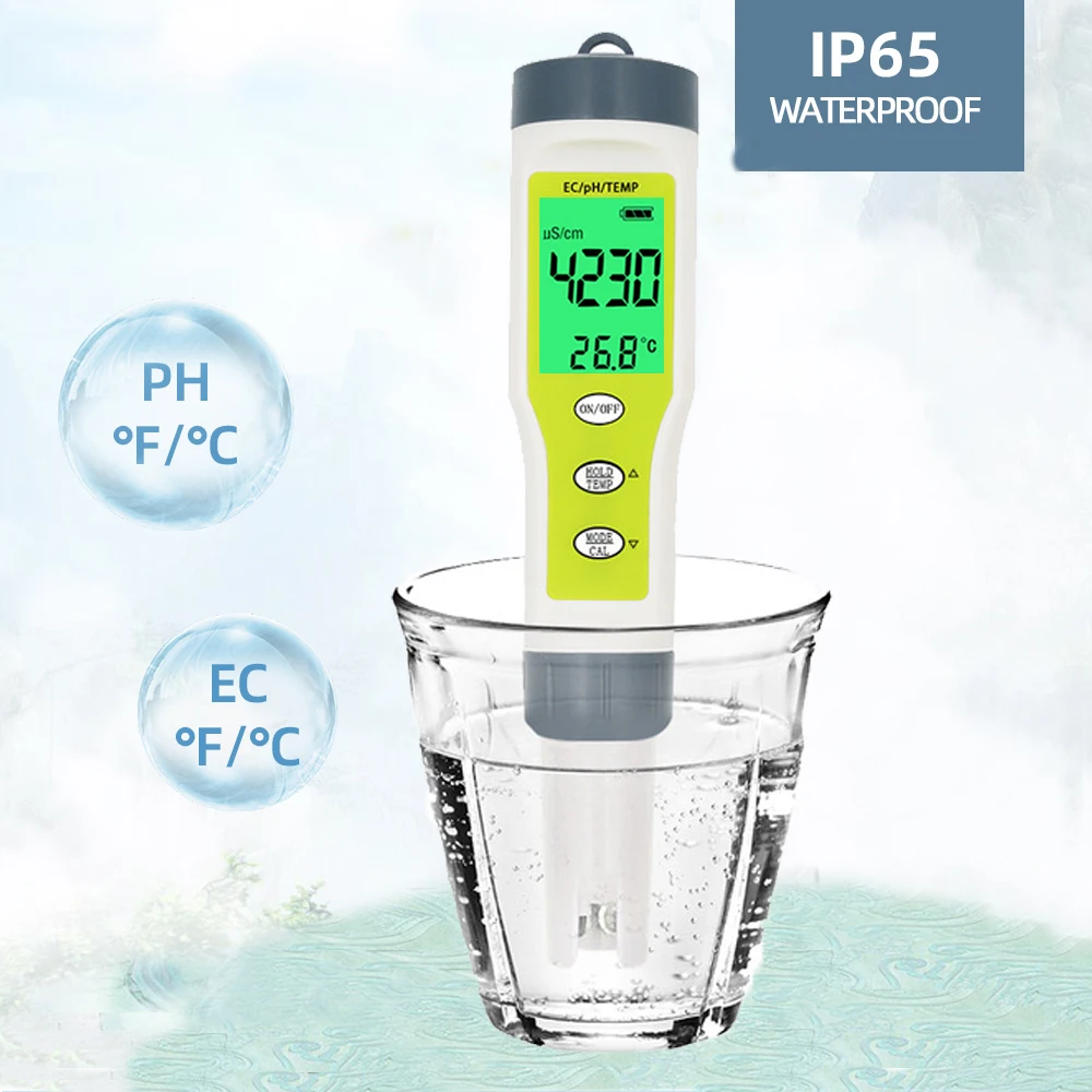 

EZ9902 3 in 1 EC TEMP PH Tester Digital PH Meter Conductivity Monitor Replaceable Probe Water Quality Purity Test Tool For Pool