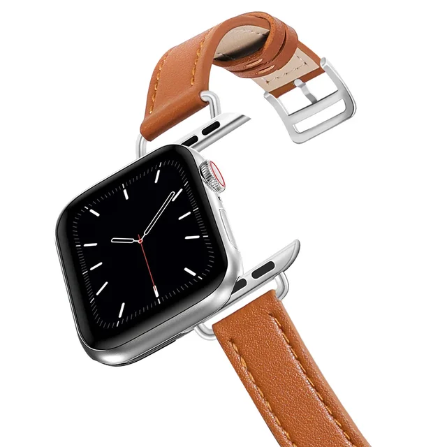 Business Real Leather Loop Bracelet Belt Band for Apple Watch SE 7654 42MM 38MM 44MM 40MM Strap on Smart iWatch 3 Watchband 45mm 2 Slim brown