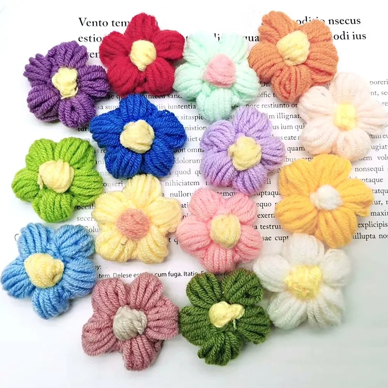 Knitted Flower applique Petals 10Pcs For Clothing DIY Children Hair Clip Sewing Wedding Patches Handmade DIY Crafts Cloth paste knitting supplies knitting material knitting craft supplies