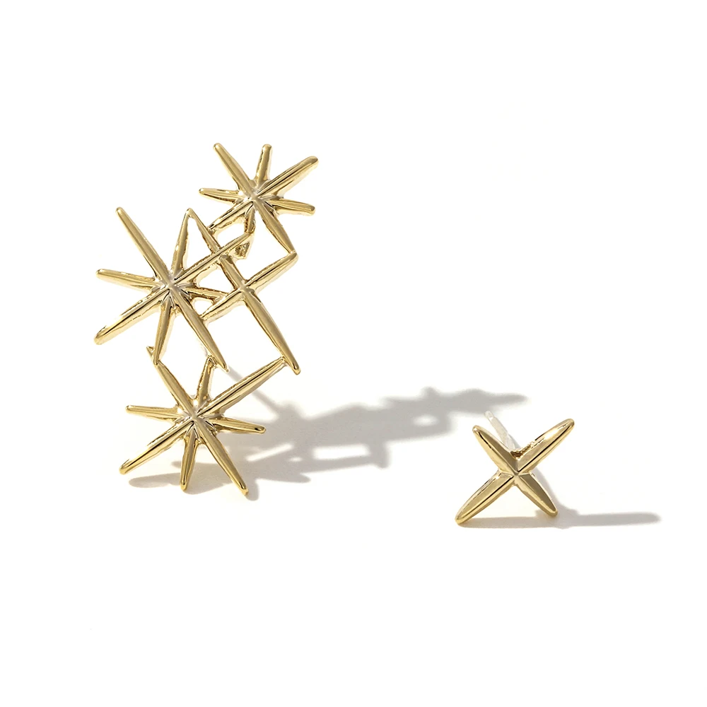 Yhpup корейские минималистичные золотые серьги-гвоздики с геометрическими звездами, ассиметричные ювелирные изделия, Винтажные серьги с темпераментом, подарок на день рождения для девушек S925