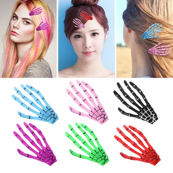 

6pcs Halloween Hair Clips Resin Skeleton Hairpins Bones of Hand Claw Clips Hair Accessories (Red Purple Green Black Blue Pink)