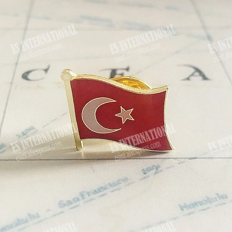 Turkey National Flag Crystal Epoxy Metal Enamel Badge Brooch Collection