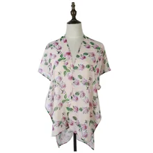 bikini cover ups blouse women beach cardigan 75D chiffon tops DIY bikini blouse shirts blusas mujer de moda femininas print