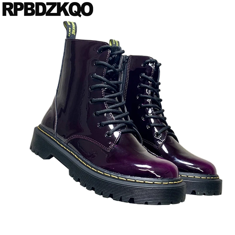 Botines militares de charol para mujer, botines con plataforma plana, color  morado, 2021 - AliExpress Calzado