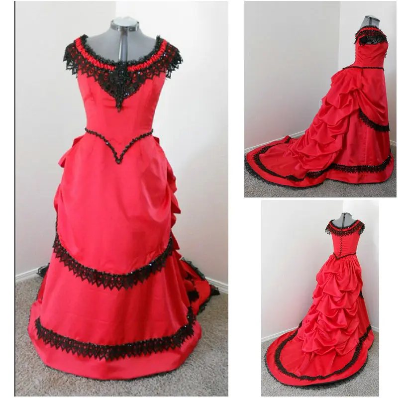 Vintage Gothic red Victorian Bustle gown Dress Medieval Renaissance Noble 18th century Ball Gowns | Тематическая одежда и