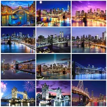 

HUACAN 5D DIY Diamond Painting City Bridge Diamond Mosaic Night Landscape Full Embroidery Kits Creative Hobbies