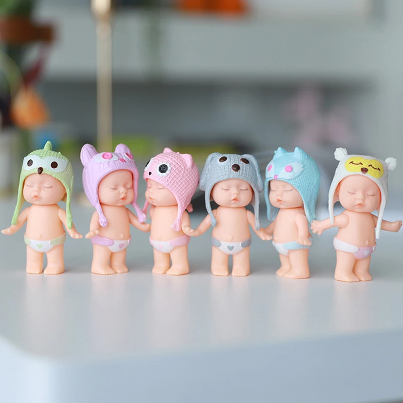 

8.5cm 6 Pieces Lovely Doll Sleep Doll Cake Decoration Key Ring Pendant Baking Decor Nude Baby Mini Cute