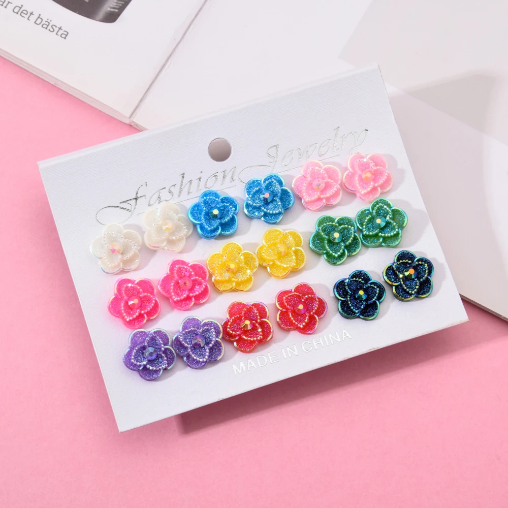 9 парт/компл. красочные акриловые серьги гвоздики в виде розы для девочек милые