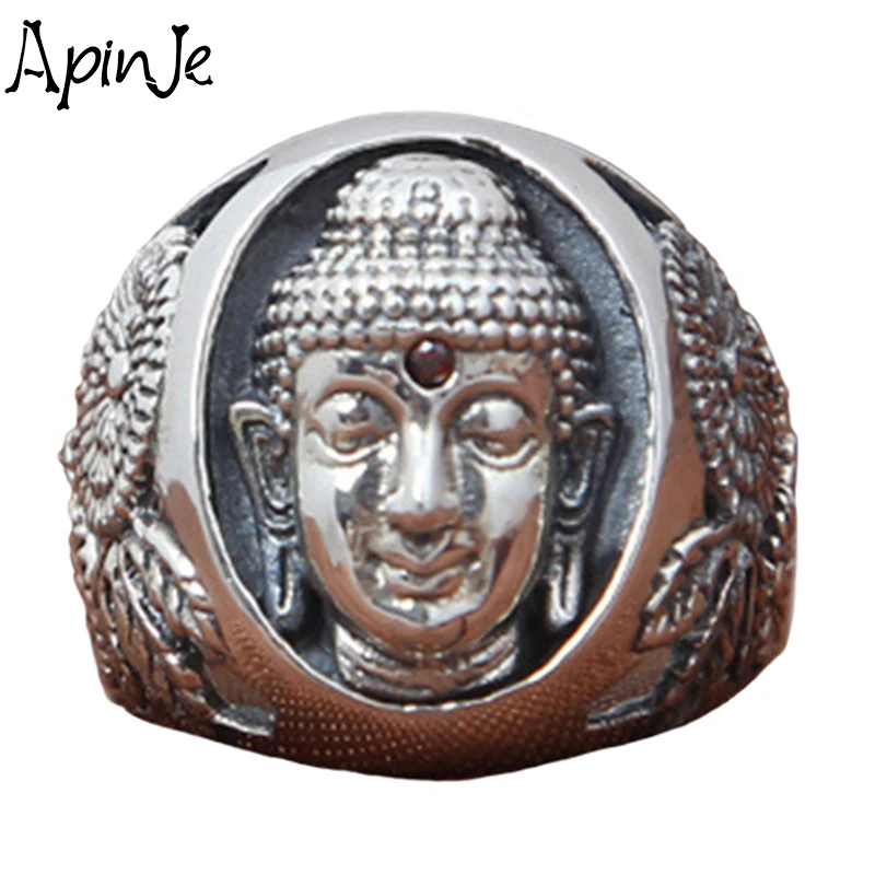 

Apinje Vintage 925 Sterling Silver Ring Men And Women Buddha Statue Thai Silver Fashion Jewelry