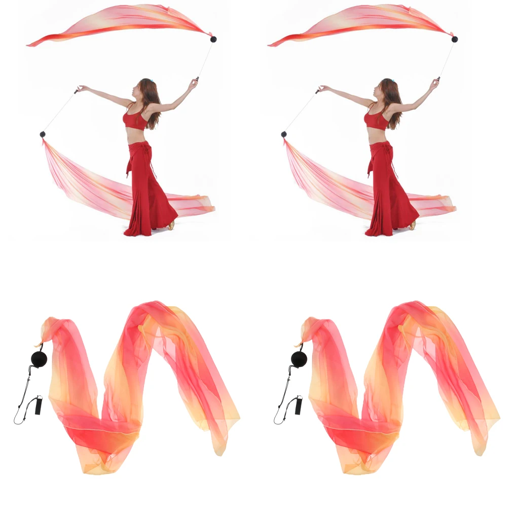 2pcs Silk Veil Poi Thrown Ball with Adjustable Rope for Belly Dance Yoga Dancing