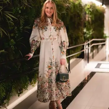 

New Autumn Fashion Runway Dress 2020 Women Vintage Long Sleeve Flower Printed Long Dress