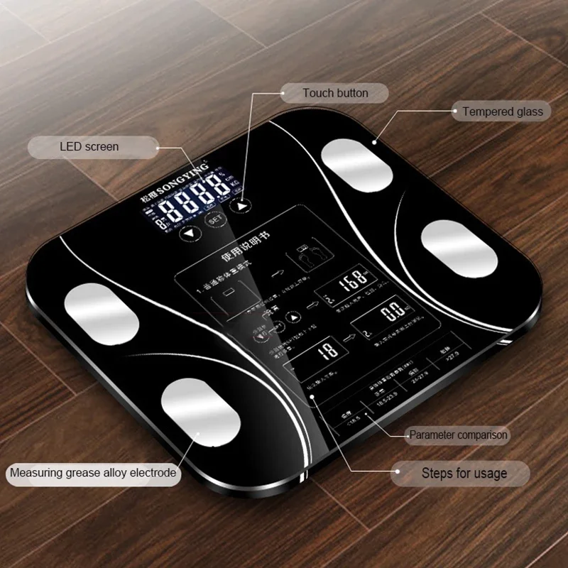 Electronic Weight Scal Fat Glass Smart LCD Display Weighing Digital Major Display Body Data Bone Mas Water BMI Healty Balance