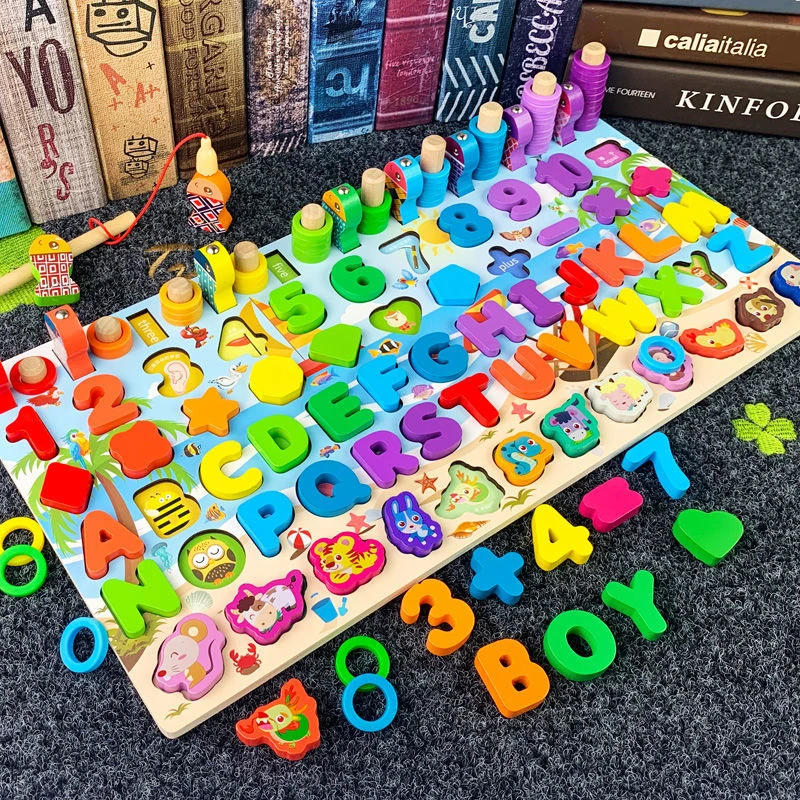 Kids Toys Montessori Educational Wooden Toys Geometric Shape Cognition Puzzle Math Early Educational for Children