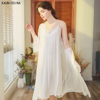 

Romantic Robe Nightgown Nightwear Sets Women Autumn Summer Robe Set Long Sleeve Sexy Sleepwear Robe Sweet Princess Homewear