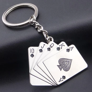 Straight flush Texas Hold'em Poker Playing Cards Keychain