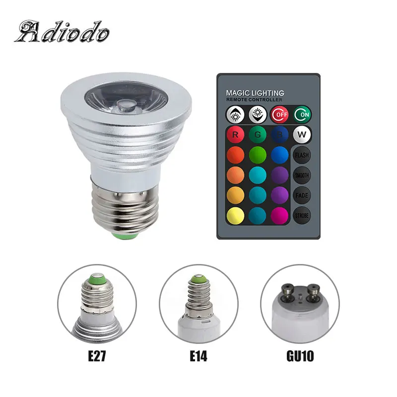 

LED RGB Bulb E27 E14 GU10 85-265V LED Changeable Spotlight 3W Magic Holiday RGB lighting +Remote Control 16 Colors
