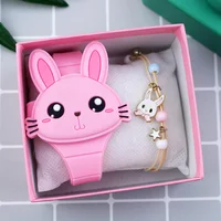 LED Cartoon Rabbit Children Watches with Bratelet Lovely Rabbit Electronic Girls Kids Watch ladies Flip Cover Students Clock 1